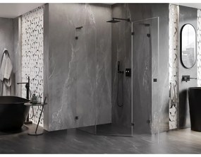 Mexen Lunar, L sklopný päťuholníkový sprchový kút pravý 90 x 100 cm, 8mm číre sklo, čierny profil, 831L-090P-100L-70-00-P