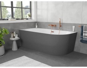 Mexen Silo, rohová voľne stojaca ryhovaná vaňa, ľavá, 150 x 75 cm, biela-šedá, ružové zlato prepad, 52891507562L-60