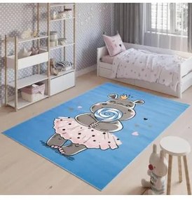 Modrý detský koberec s hrochom