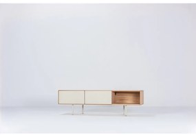 TV stolík z dubového dreva v bielo-prírodnej farbe 160x48 cm Fina – Gazzda
