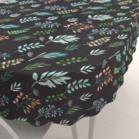 Biante Bavlnený oválny obrus Sandra SA-556 Vetvičky s lístkami na čiernom 50x100 cm