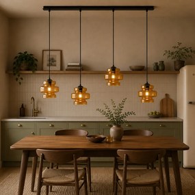 Retro závesná lampa čierna s oranžovým sklom 4-Lights - Denise