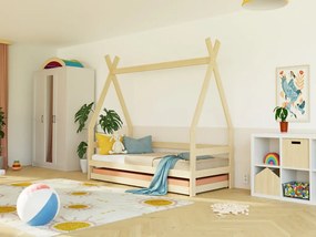 Detská drevená posteľ SAFE 5v1 v tvare teepee so zábranou a prístelkou