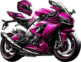 Ružová motorka textilní prelepiteľná nálepka na stenu hárok 45 x 35 cm