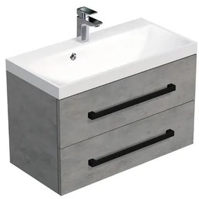 Kúpeľňová skrinka s čiernou úchytkou a umývadlom SAT Cube Way 80x53x40 cm betón mat CUBE2C80ZBE, 1 ks