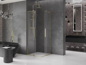 Mexen Velar L Duo, sprchový kút s posuvnými dverami 90 x 90 cm, 8mm číre sklo, zlatá lesklá, 871-090-090-02-03-50