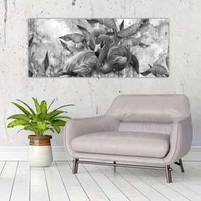 Obraz - Plameniaky graffiti (120x50 cm)