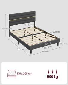 Rám manželskej postele VASAGLE pre matrac 140 x 200 cm, bridlicovo sivá RMB504G01