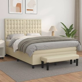 Boxspring posteľ s matracom krémová 140x200 cm umelá koža 3137667