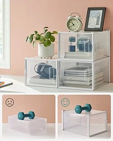 Box na topánky, sada 18ks, priehľadný, biela farba, 18,5x25x35cm