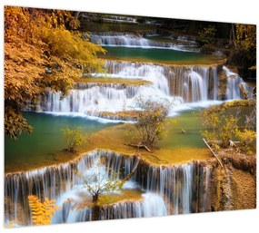 Obraz - Vodopády Huay Mae Khamin, Thajsko (70x50 cm)