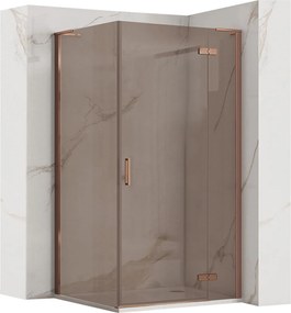 Štvorcový sprchový kút REA HUGO Copper Brush 80x80 cm, meď kartáčovaná/hnedá dymová - bez vaničky