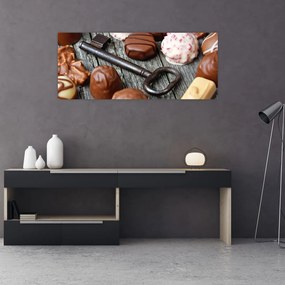 Obraz čokolády a kľúče (120x50 cm)