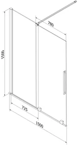 Mexen Velar, 2-krídlová posuvná vaňová zástena 150 x 150 cm, 8mm číre sklo, zlatý matný profil, 896-150-000-01-55
