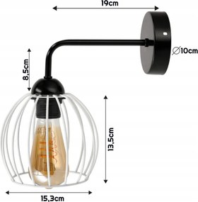 Čierna LED nástenná lampa LOFT edison + biele tienidlo 1xe27