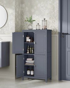 Kúpeľňová skrinka, úložná skrinka so 4 dverami, sivá farba