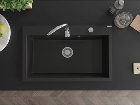 Mexen Elix žulový drez 1-komorový 800 x 500 mm, čierny, sifón chróm - 6527801005-77