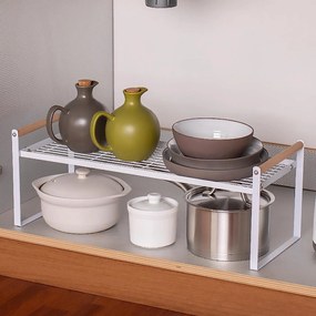 Prídavná polica s drevenými úchytkami, odkvapkávač, biely kov MAISON XL - 52x21x20