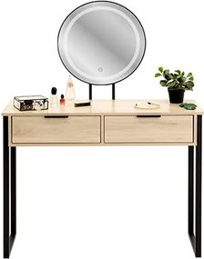 Toaletný stolík BEAUTY so zrkadlom a LED osvetlením naturálny / čierny