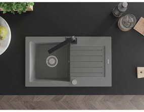 Mexen Pablo, granitový drez 752x436x161 mm, 1-komorový a čierna batéria Rita, šedá, 6510-71-670300-70