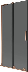 Mexen Velar L, 2-krídlová posuvná vaňová zástena 95 x 150 cm, 8mm šedé sklo, ružové zlato, 896-095-003-41-60