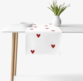 Goldea behúň na stôl 100% bavlnené plátno - červené srdiečka na bielom 35x140 cm
