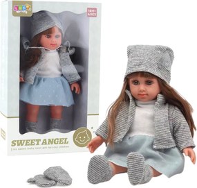 LEAN Toys Bábika v modrých šatách s čiapkou, svetríkom a rukavicami 36,5 cm