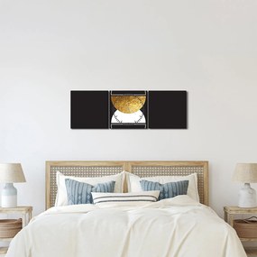 Obraz - Abstrakcia zlatá a čierna N⁰2 (s hodinami) (90x30 cm)
