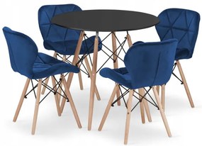 Jedálenský stôl TODI čierny 80 cm so štyrmi stoličkami LAGO zamatové granátové