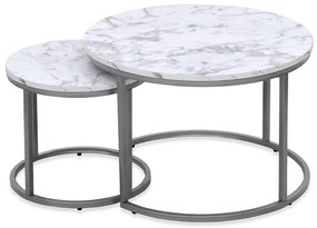 Konferenčný stolík Paola biely mramor/strieborný 38/60 2 ks