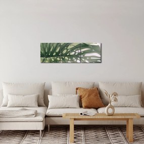 Obraz - List monštier (s hodinami) (90x30 cm)