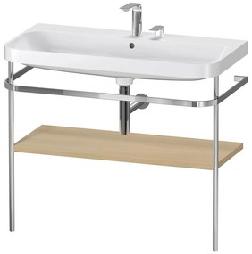 DURAVIT Happy D.2 Plus c-shaped kovový stojací podstavec s nábytkovým umývadlom s dvomi otvormi, 1 polička, 975 x 490 x 850 mm, chróm/dub Mediterrane, HP4838E7171