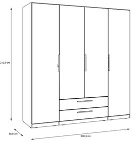 Šatníková skriňa so zrkadlom MARO 200x213 cm dub artisan
