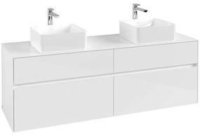 VILLEROY &amp; BOCH Collaro závesná skrinka pod dve umývadlá na dosku, 4 zásuvky, 1600 x 500 x 548 mm, Glossy White, C05200DH