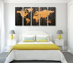 5-dielny obraz oranžová mapa na dreve - 100x50