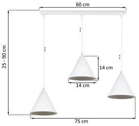 Závesné svietidlo Soho, 3x biele kovové tienidlo, (fi 14cm)