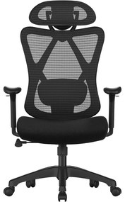 Kancelárske kreslo, Ergonomické kreslo s nastaviteľnou opierkou hlavy, čierne