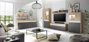 Vysoká vitrína Lille, dub artisan/antracit, s osvetlením