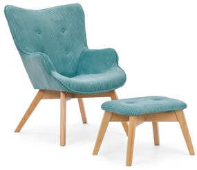 Tyrkysové menčestrové kreslo s podnožkou Niko – Ropez