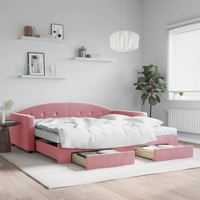 Rozkladacia denná posteľ so zásuvkami ružová 100x200 cm zamat 3197383