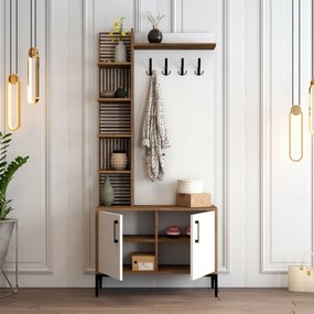 Vešiak s botníkom a policami Viyana Walnut and White