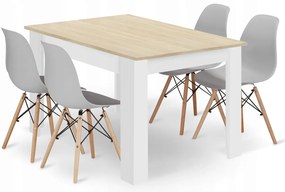Jedálenská zostava stôl Dub sonoma 120 x 80cm biele nohy + 4 stoličky OSAKA sivé / prírodné nohy