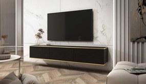 Závesná TV skrinka Orfeo, 175 cm, čierna štruktúra / zlatá