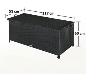 Polyratanový úložný box RICCO, 117 x 53 x 60cm, čierna Casaria