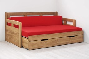 BMB TANDEM HARMONY s roštom a úložným priestorom 80 x 200 cm - rozkladacia posteľ z dubového masívu s podrúčkami, dub masív