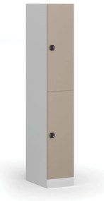 Šatníková skrinka s úložnými boxmi, 2 boxy, 1850 x 300 x 500 mm, demont, kódový zámok, béžové dvere