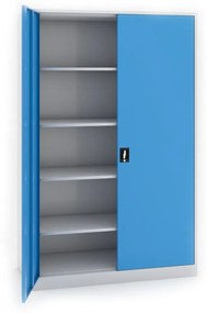 Dielenská policová skriňa na náradie KOVONA JUMBO, 4 police, zváraná, 1200 x 800 x 1950 mm, sivá / modrá