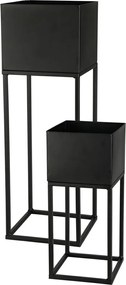 KOVOVÝ KVETINÁČ SO STOJANOM PLAIN SADA 2KS 58X19 CM+37X16 CM ČIERNA
