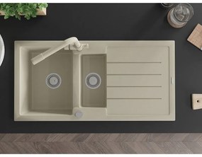Mexen Andres, granitový drez 1000x500x200 mm, 1,5-komorový + béžová batéria Duero, béžová, 6515-69-671600-69