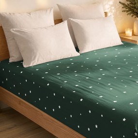 Goldea vianočná bavlnená napínacia plachta - hviezdičky na tmavo zelenej 200 x 200 cm
